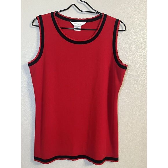 Exclusively Misook Size XL Red Black Trim Knitted Acrylic Side Slit Top - Picture 6 of 6